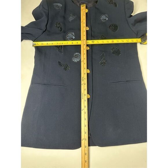 Vintage New Wool Women’s Blazer Navy Blue Embroidered Application Shells Sz M - Picture 7 of 13